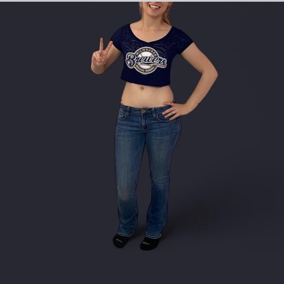 Milwaukee Brewers retired Logo Burn Out Crop Top - Picture 2 of 8